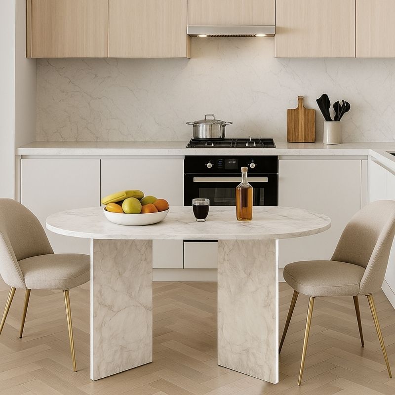 Τραπέζι χρώμα λευκό εφέ μαρμάρου 3