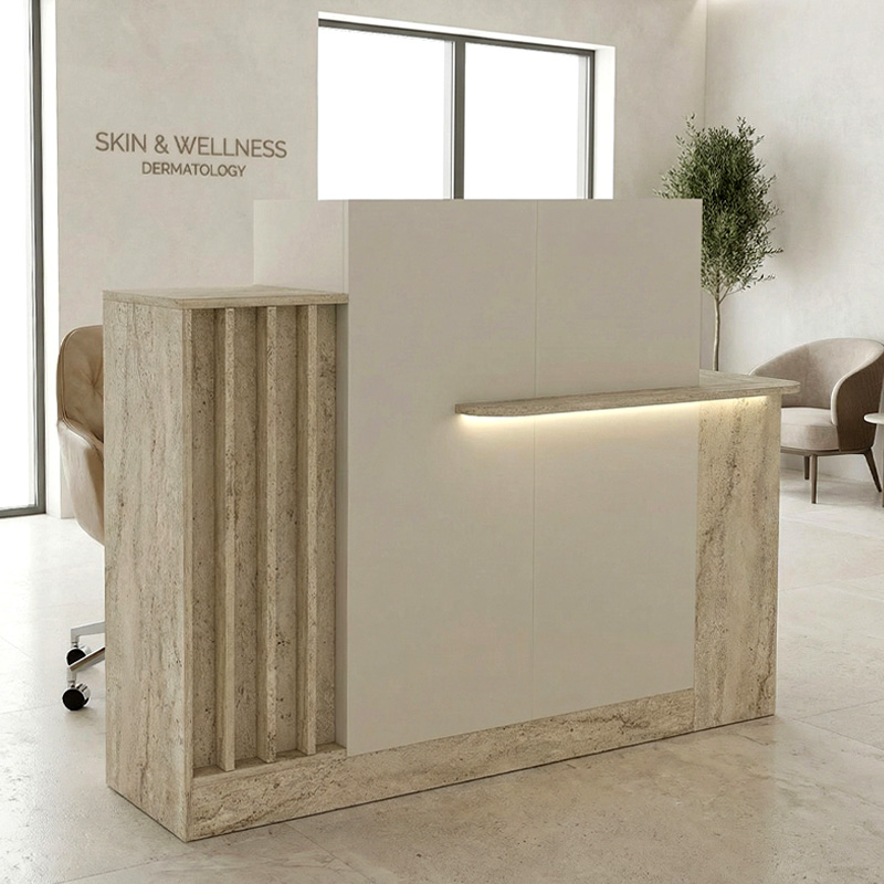 Γραφείο υποδοχής - reception Torena INTRAHOME με LED χρώμα travertine - sandstone 130x85x120εκ. Intrahomextra-8723944