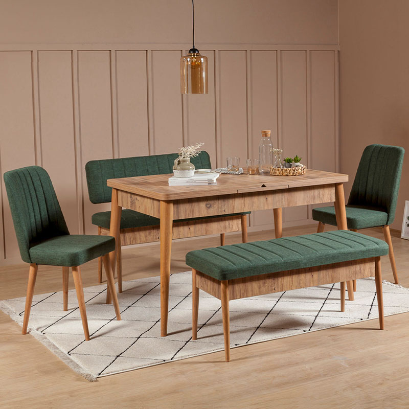 Καναπές διθέσιος - Παγκάκι από μελαμίνη - ύφασμα χρώμα πράσινο 2