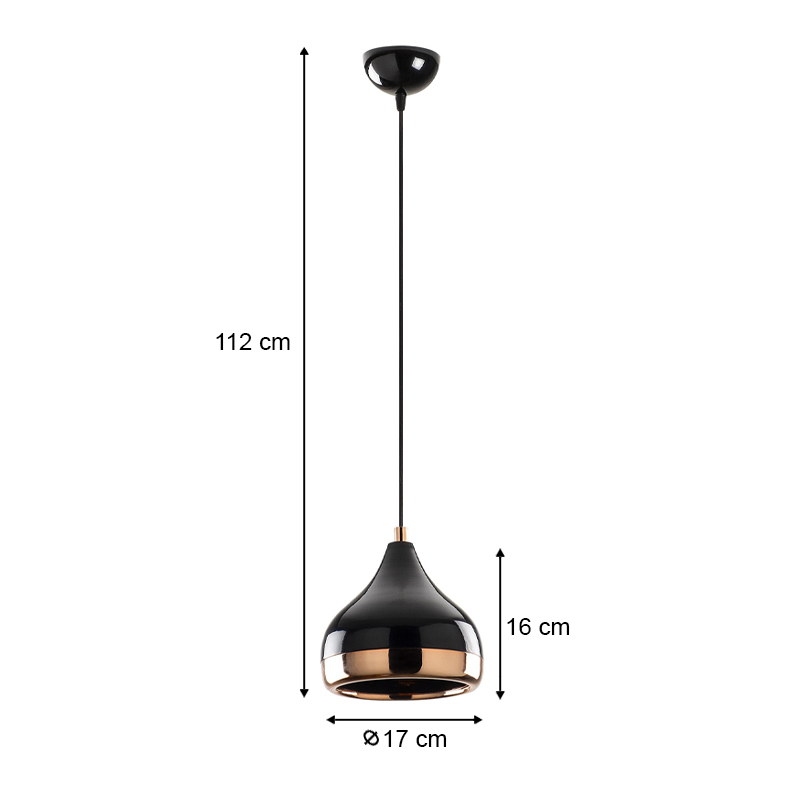 Φωτιστικό οροφής E27 μεταλλικό μονόφωτο χρώμα μαύρο - Φ17x112εκ. 3