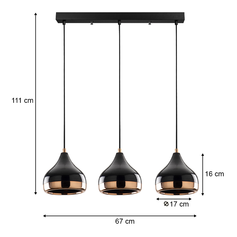 Φωτιστικό οροφής E27 μεταλλικό τρίφωτο χρώμα μαύρο 3