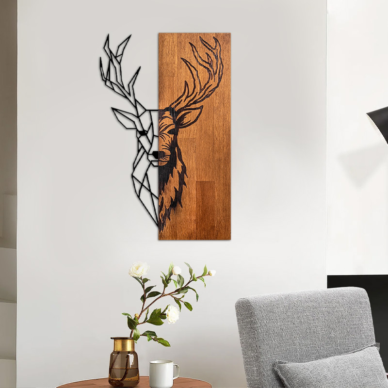 Διακοσμητικό τοίχου ξύλινο - μεταλλικό χρώμα καρυδί - μαύρο 2