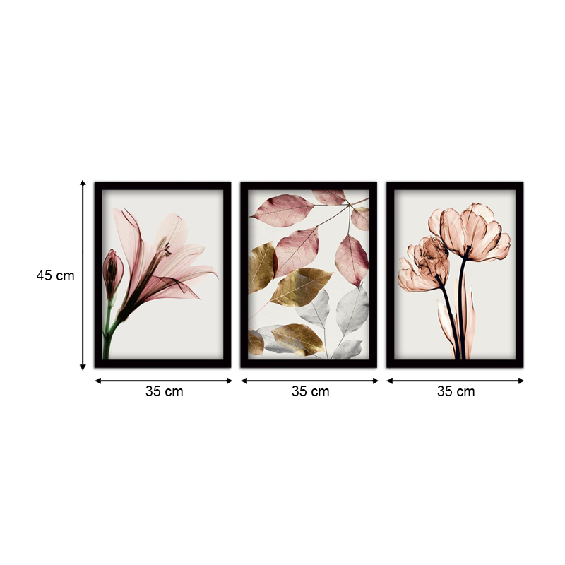 Πίνακας "Pink Flowers" Megapap 3 τμχ. σε πλαίσιο 35x45x2εκ. 3