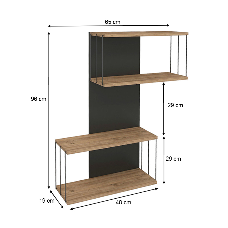 Ραφιέρα τοίχου χρώμα ανθρακί - φυσικό οξιάς 4