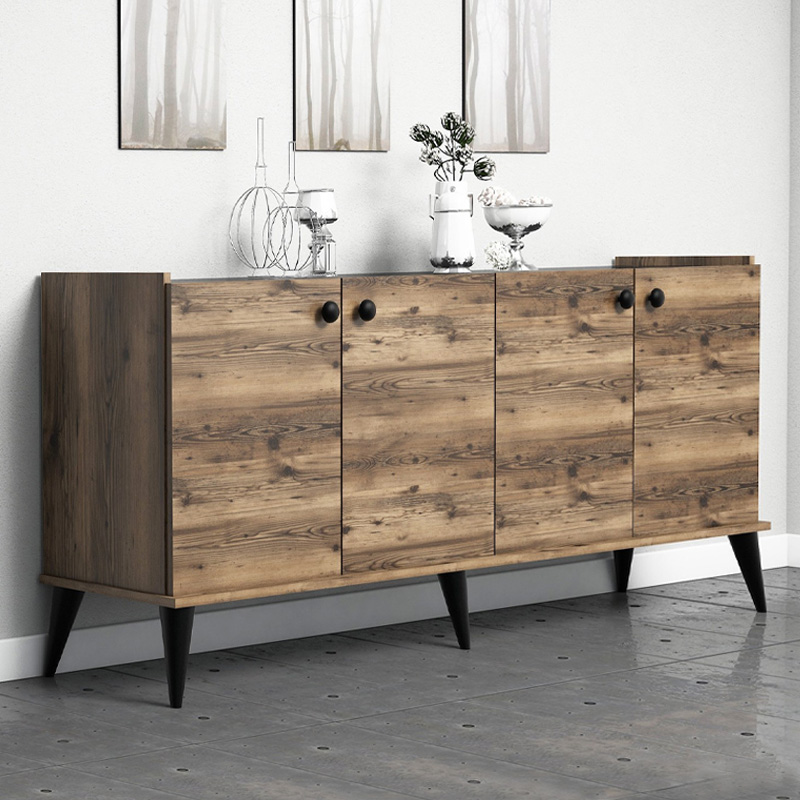 Μπουφές χρώμα καρυδί - μαύρο εφέ μαρμάρου