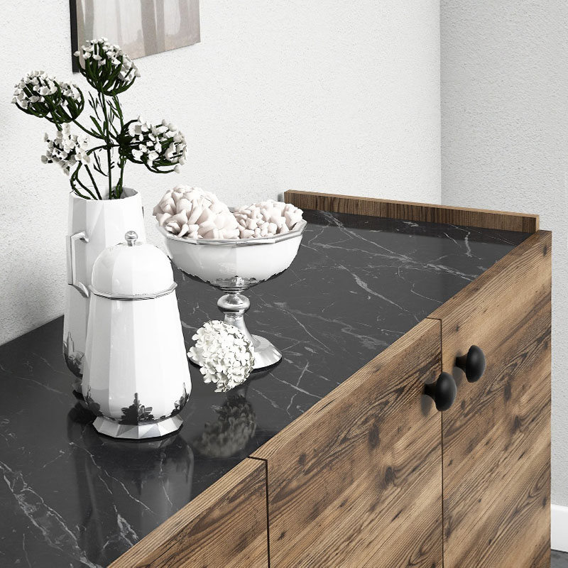 Μπουφές χρώμα καρυδί - μαύρο εφέ μαρμάρου 4