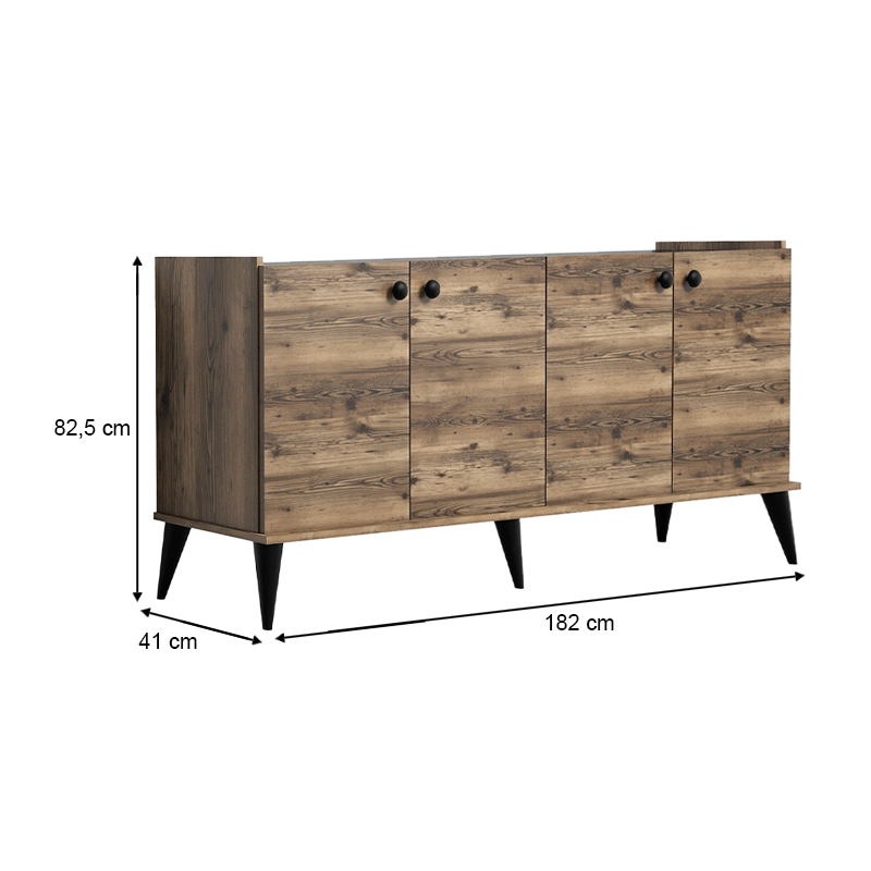 Μπουφές χρώμα καρυδί - μαύρο εφέ μαρμάρου 6