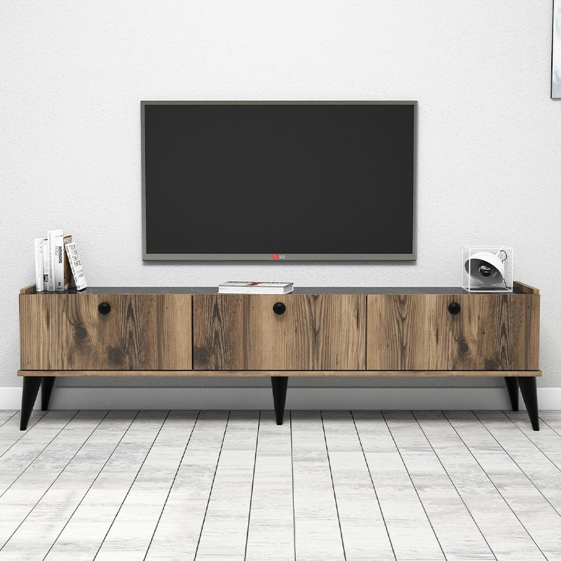 Έπιπλο τηλεόρασης χρώμα καρυδί - μαύρο εφέ μαρμάρου 3