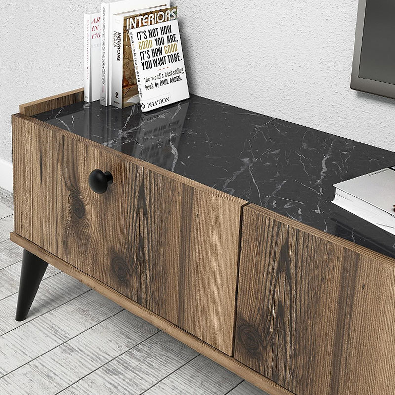 Έπιπλο τηλεόρασης χρώμα καρυδί - μαύρο εφέ μαρμάρου 4