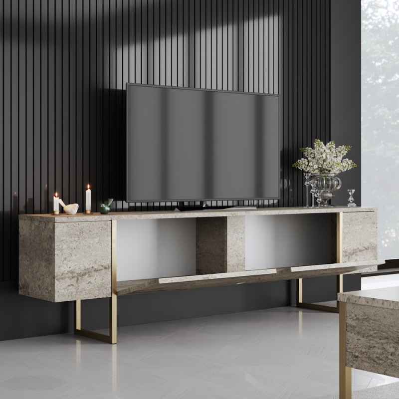 Έπιπλο τηλεόρασης χρώμα travertine - χρυσό 3