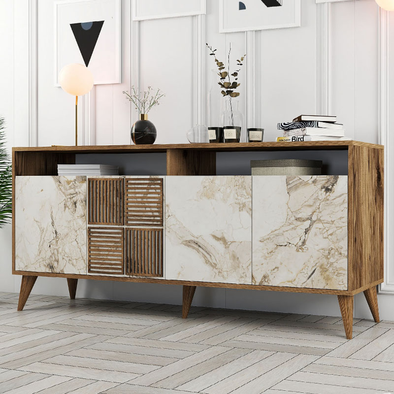 Μπουφές χρώμα καρυδί - λευκό εφέ μαρμάρου