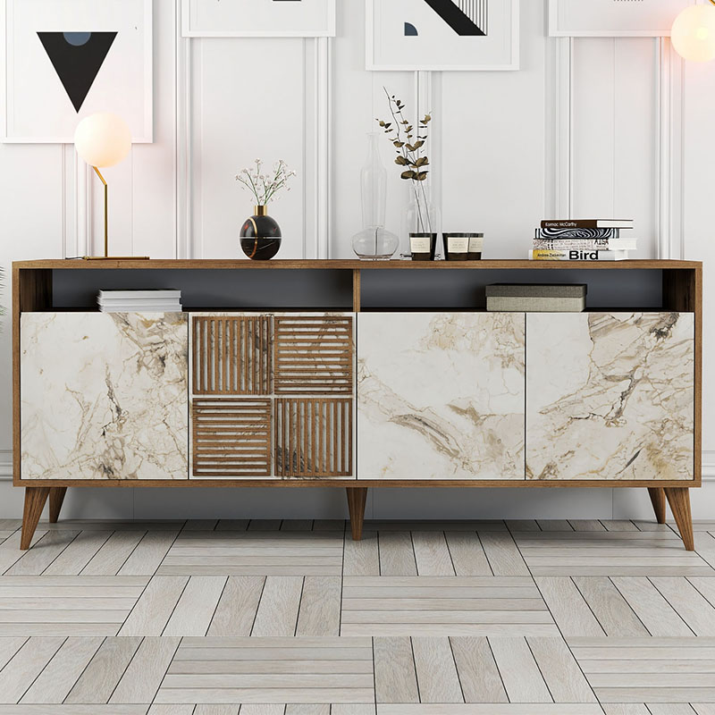 Μπουφές χρώμα καρυδί - λευκό εφέ μαρμάρου 3