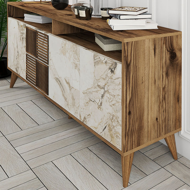 Μπουφές χρώμα καρυδί - λευκό εφέ μαρμάρου 4