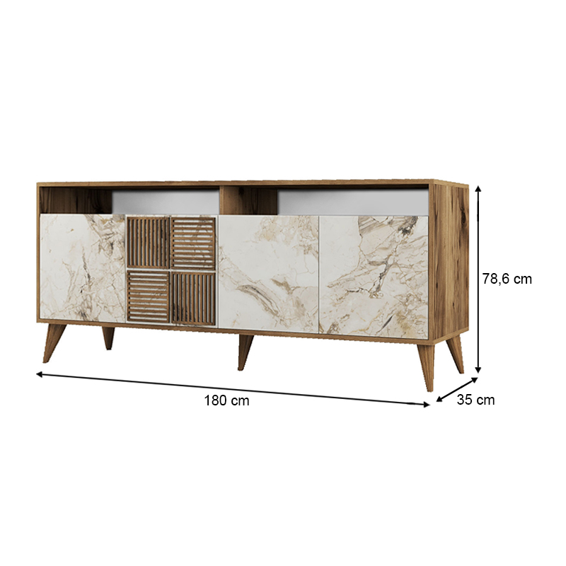 Μπουφές χρώμα καρυδί - λευκό εφέ μαρμάρου 6