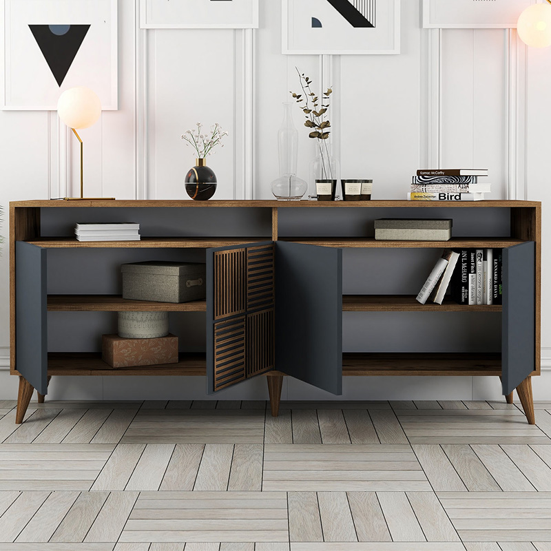 Μπουφές χρώμα καρυδί - ανθρακί 2