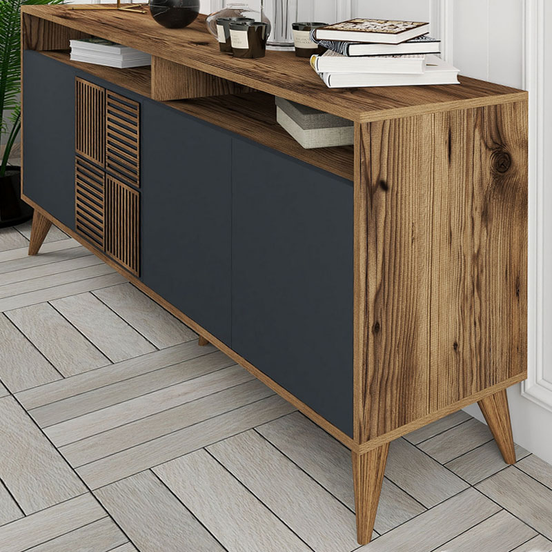 Μπουφές χρώμα καρυδί - ανθρακί 4