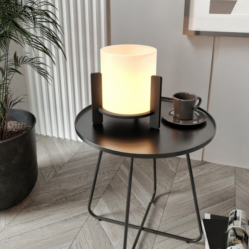 Φωτιστικό επιτραπέζιο E27 Mdf - ύφασμα χρώμα μαύρο - κρεμ Ø20x20εκ. 3