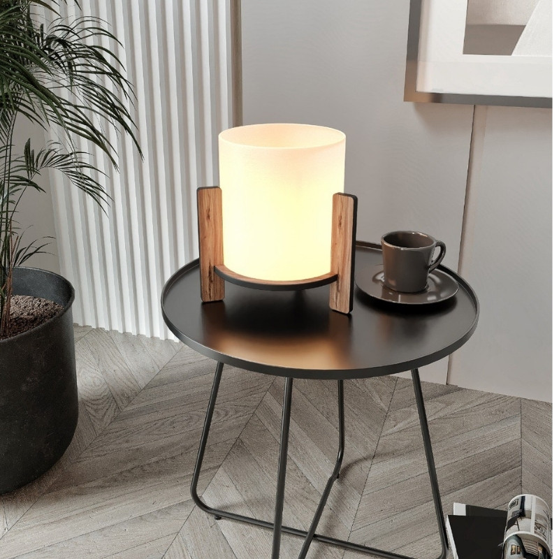 Φωτιστικό επιτραπέζιο E27 Mdf - ύφασμα χρώμα καρυδί - κρεμ Ø20x20εκ. 3