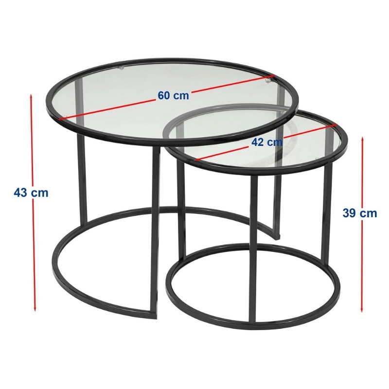 Τραπεζάκι σαλονιού σετ 2 τμχ μέταλλο - γυαλί χρώμα μαύρο Ø60x43εκ. 5