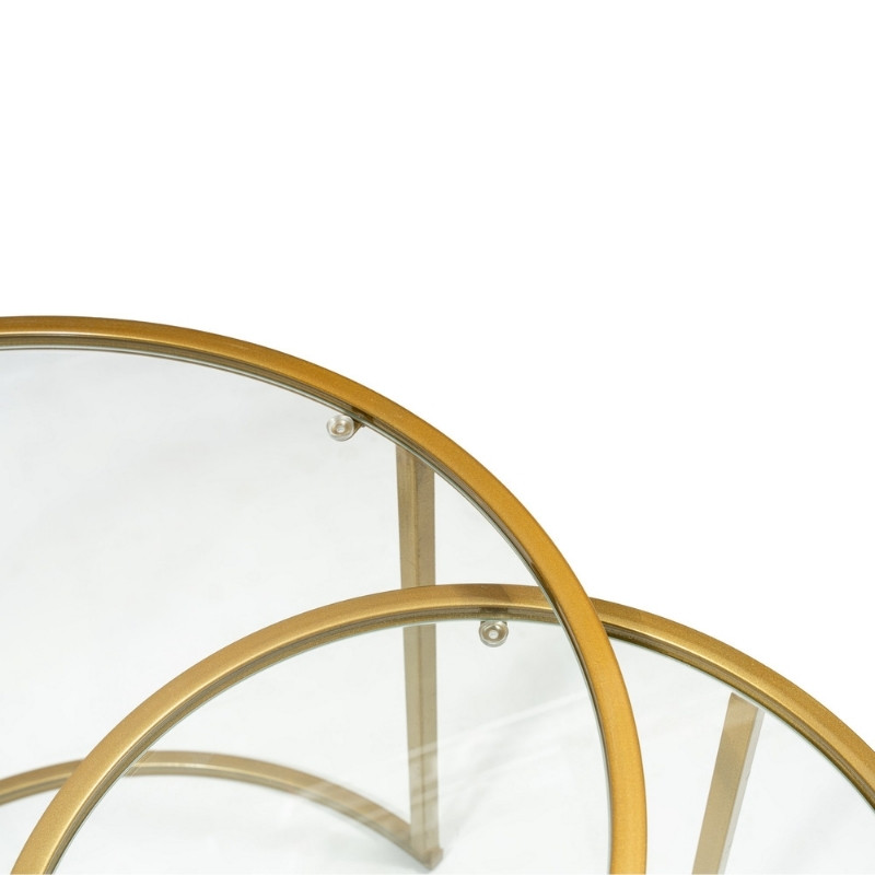 Τραπεζάκι σαλονιού σετ 2 τμχ μέταλλο - γυαλί χρώμα χρυσό Ø60x43εκ. 3