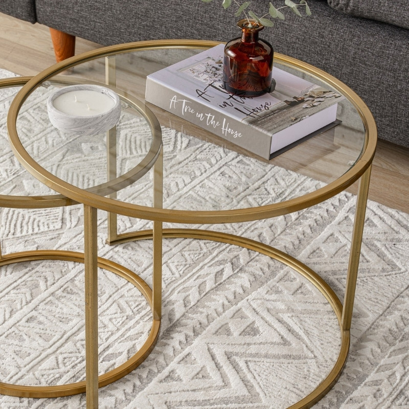 Τραπεζάκι σαλονιού σετ 2 τμχ μέταλλο - γυαλί χρώμα χρυσό Ø60x43εκ. 4