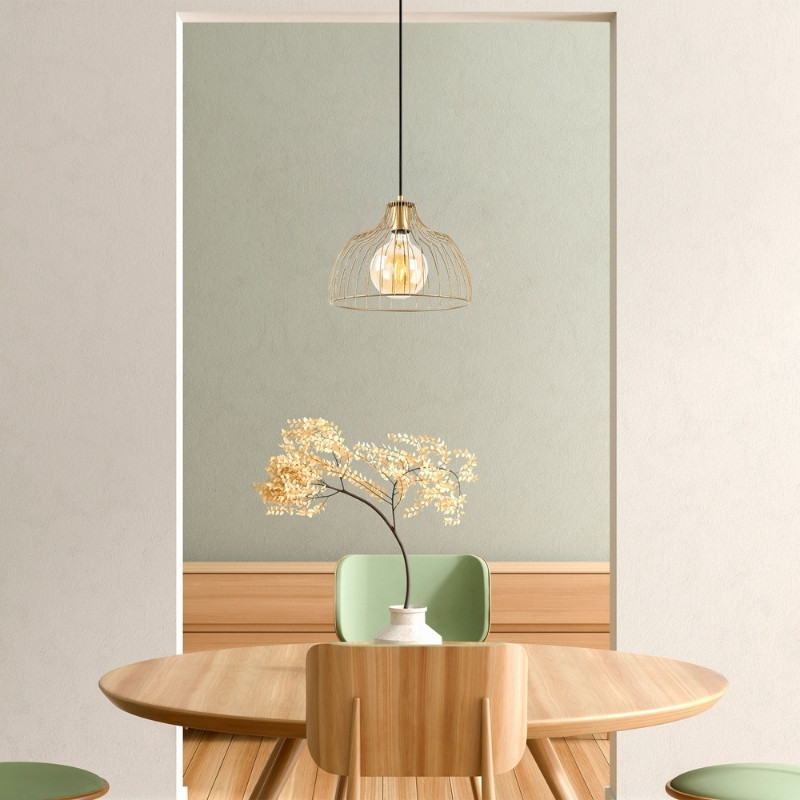 Φωτιστικό οροφής E27 μεταλλικό μονόφωτο χρώμα χρυσό Ø28x126εκ. 2