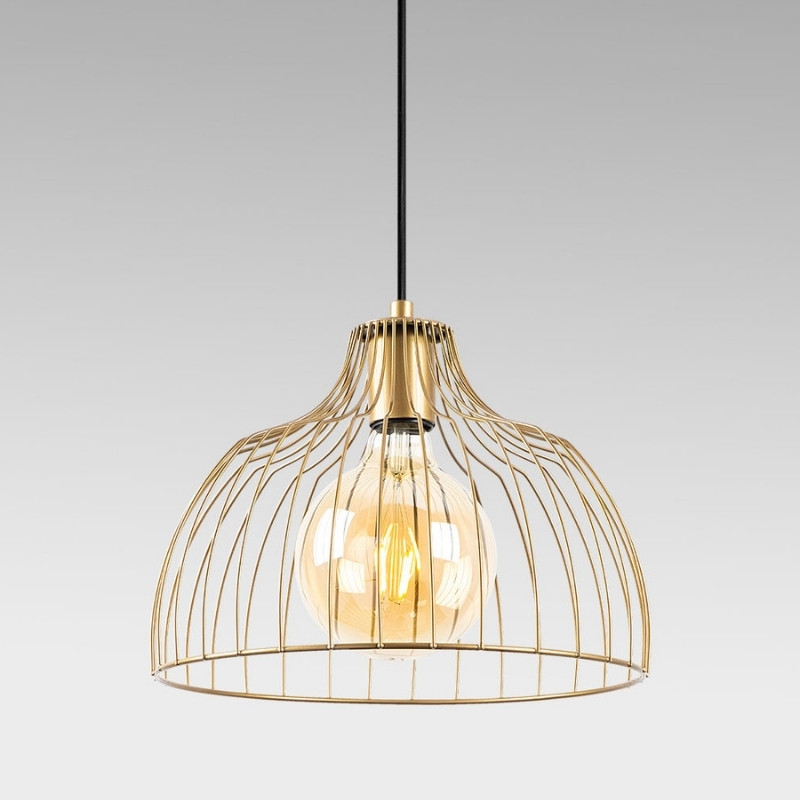 Φωτιστικό οροφής E27 μεταλλικό μονόφωτο χρώμα χρυσό Ø28x126εκ. 4