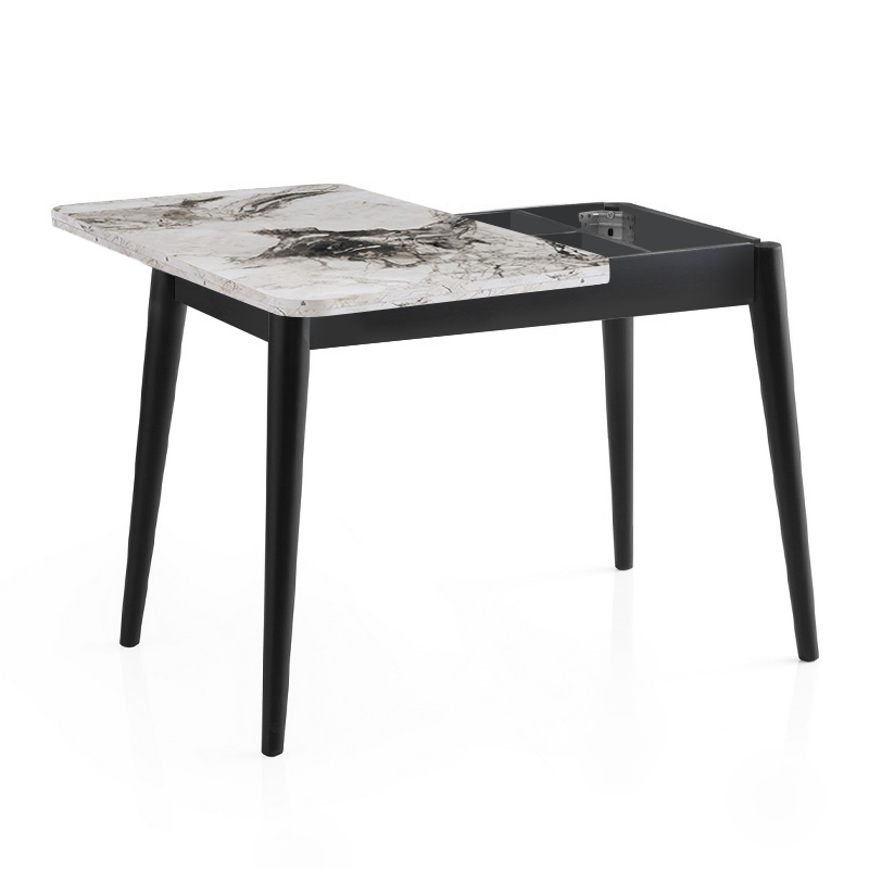Τραπέζι επεκτεινόμενο χρώμα λευκό εφέ μαρμάρου - μαύρο 100x60(120x100)x79,5εκ. 2