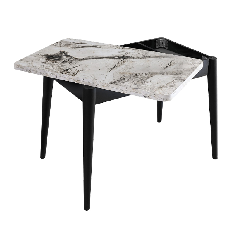 Τραπέζι επεκτεινόμενο χρώμα λευκό εφέ μαρμάρου - μαύρο 100x60(120x100)x79,5εκ. 4