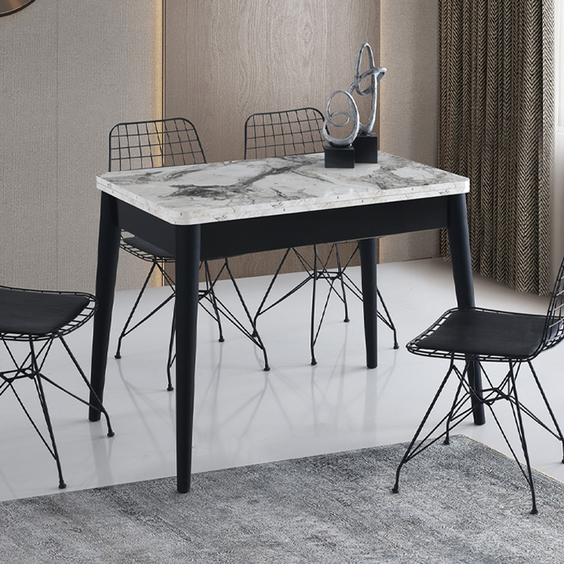 Τραπέζι επεκτεινόμενο χρώμα λευκό εφέ μαρμάρου - μαύρο 100x60(120x100)x79,5εκ. 7