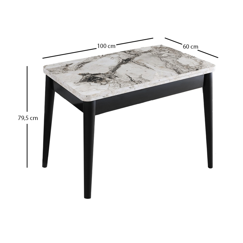 Τραπέζι επεκτεινόμενο χρώμα λευκό εφέ μαρμάρου - μαύρο 100x60(120x100)x79,5εκ. 8