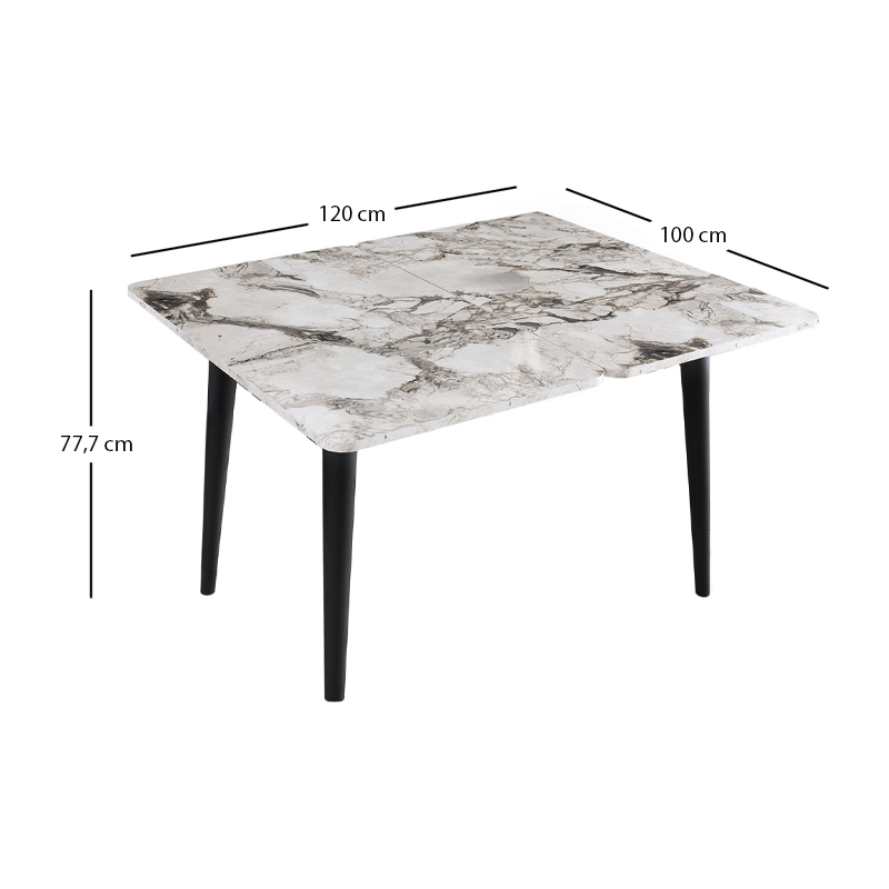 Τραπέζι επεκτεινόμενο χρώμα λευκό εφέ μαρμάρου - μαύρο 100x60(120x100)x79,5εκ. 9