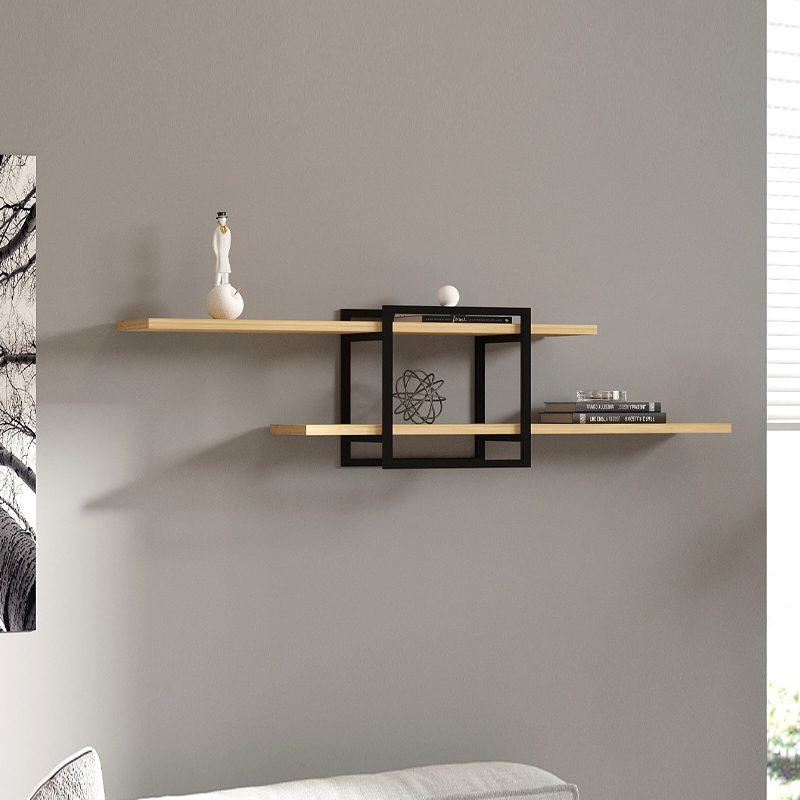 Ραφιέρα τοίχου χρώμα oak - μαύρο