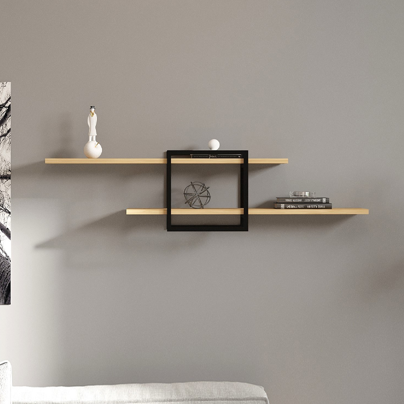 Ραφιέρα τοίχου χρώμα oak - μαύρο 2