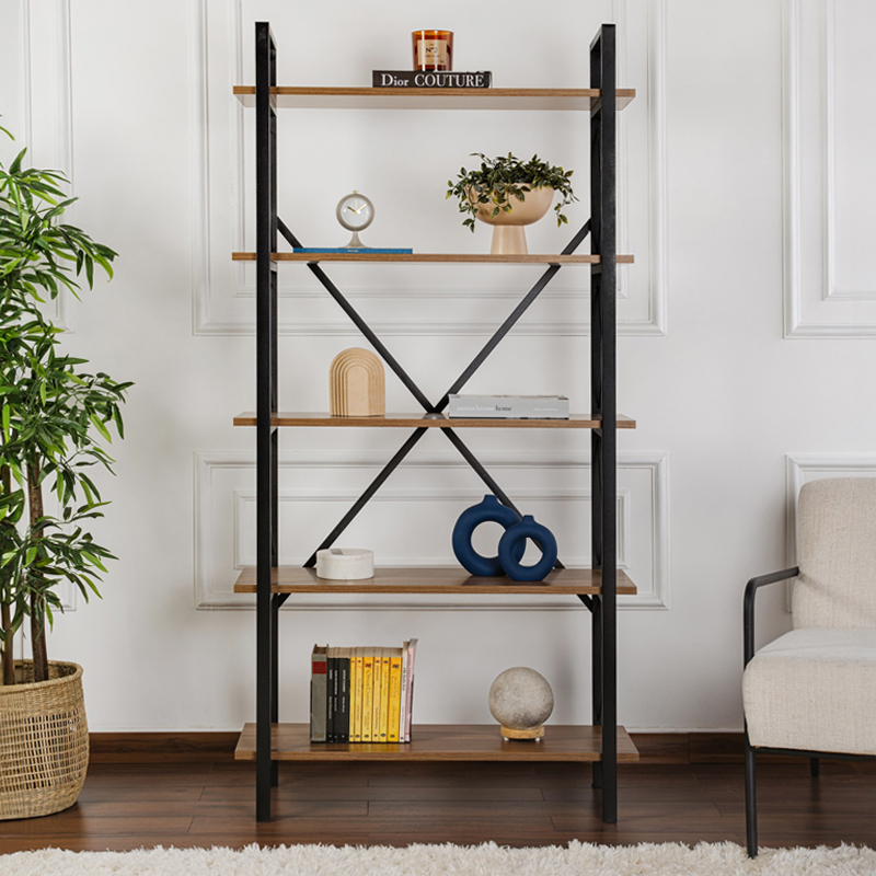 Βιβλιοθήκη χρώμα καρυδί - μαύρο 2