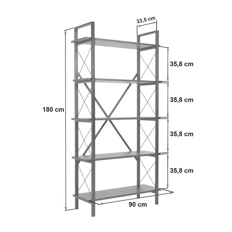 Βιβλιοθήκη χρώμα καρυδί - μαύρο 5