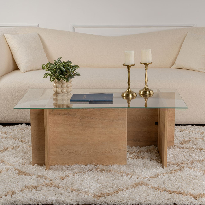 Τραπεζάκι σαλονιού γυάλινο χρώμα oak 3