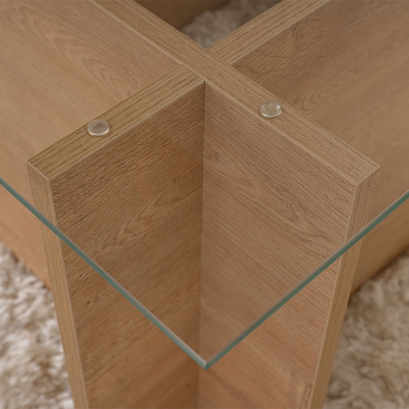 Τραπεζάκι σαλονιού γυάλινο χρώμα oak 4