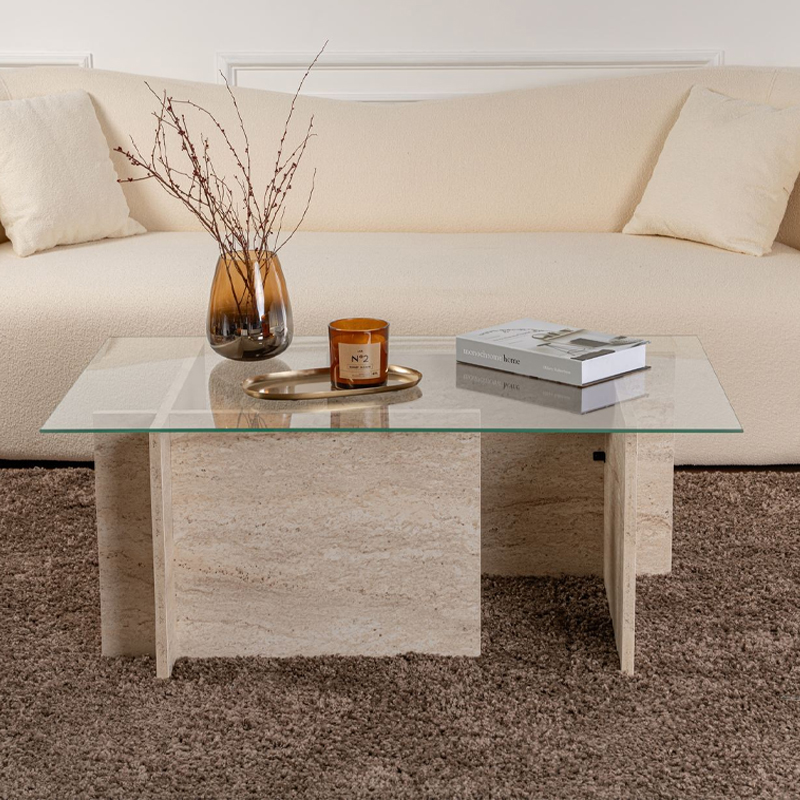 Τραπεζάκι σαλονιού γυάλινο χρώμα travertine 3