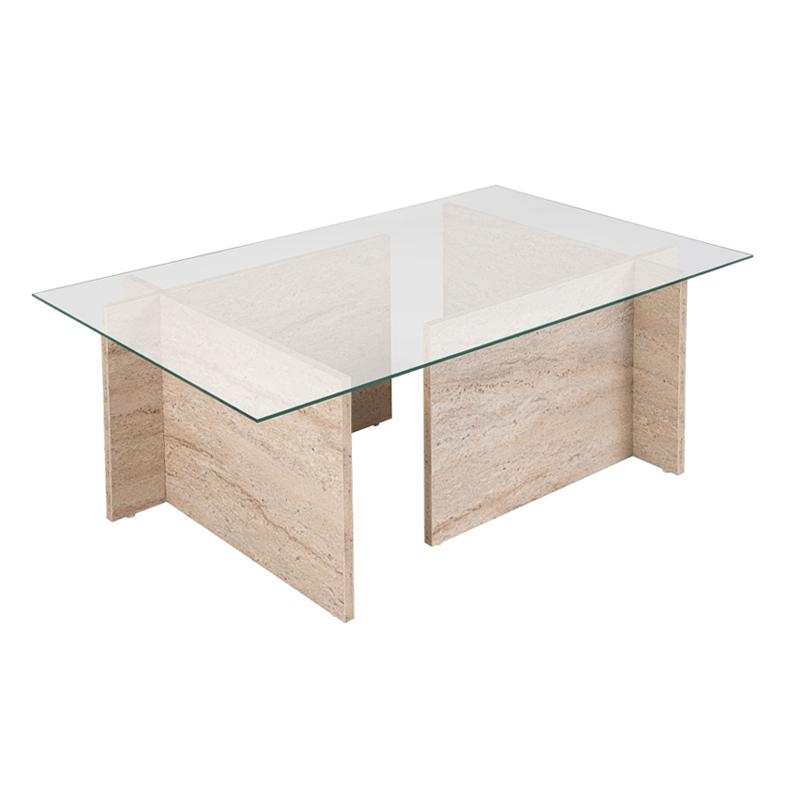 Τραπεζάκι σαλονιού γυάλινο χρώμα travertine 6