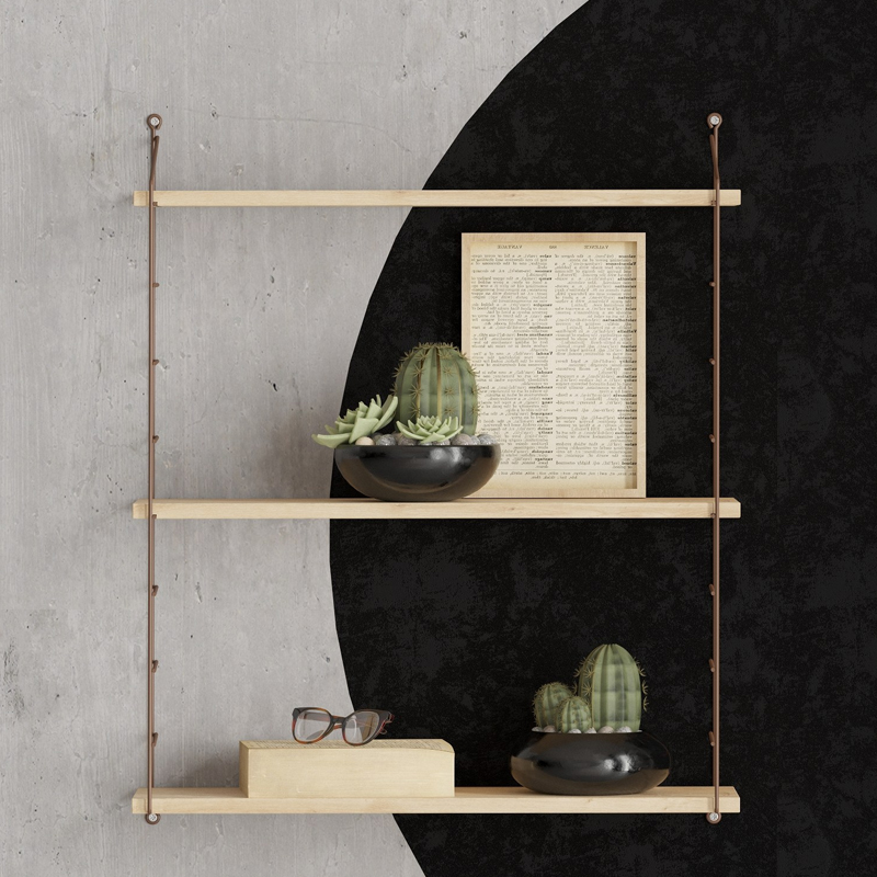 Ραφιέρα τοίχου χρώμα oak - καφέ μέταλλο 2