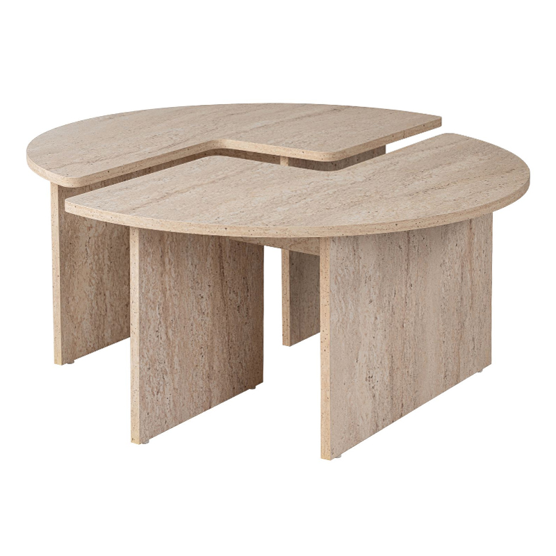 Τραπεζάκι σαλονιού σετ 2 τμχ χρώμα travertine Ø90x41εκ. 3