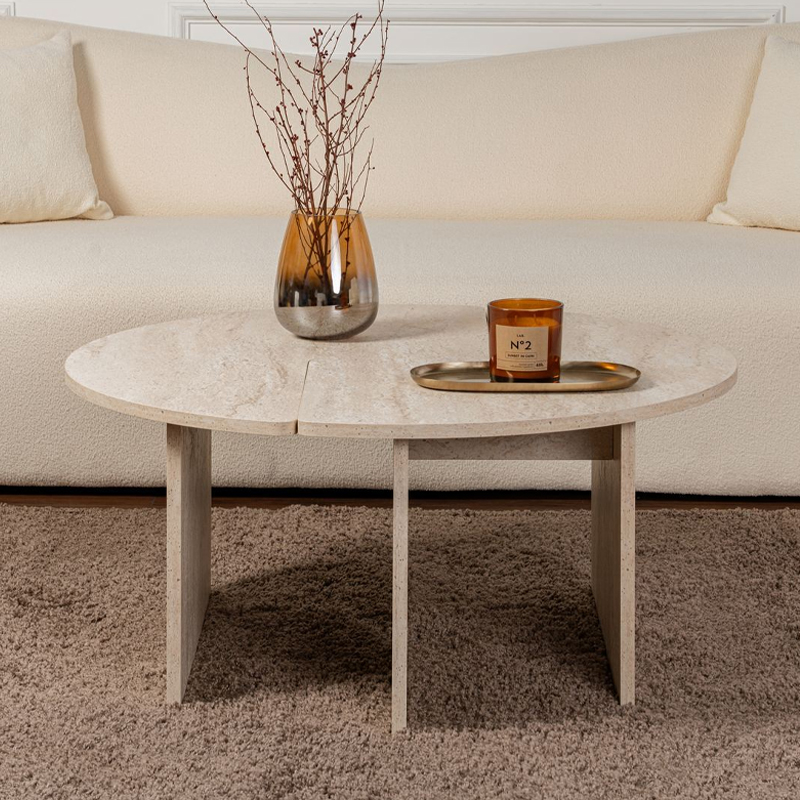 Τραπεζάκι σαλονιού σετ 2 τμχ χρώμα travertine Ø90x41εκ. 5