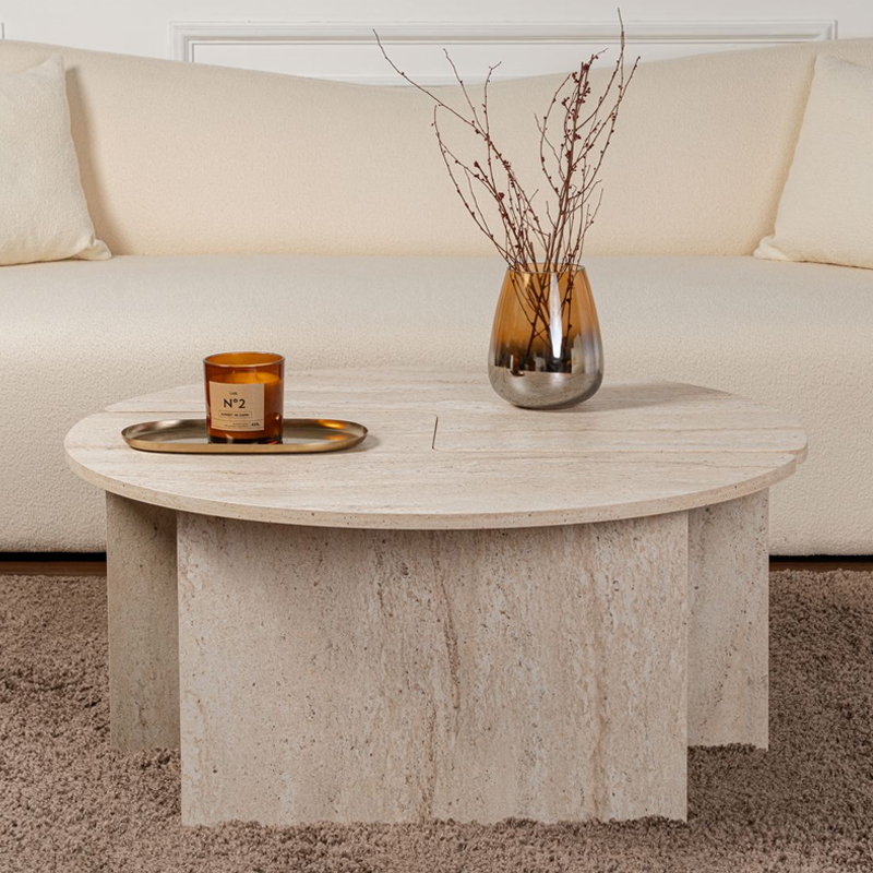 Τραπεζάκι σαλονιού σετ 2 τμχ χρώμα travertine Ø90x41εκ. 6