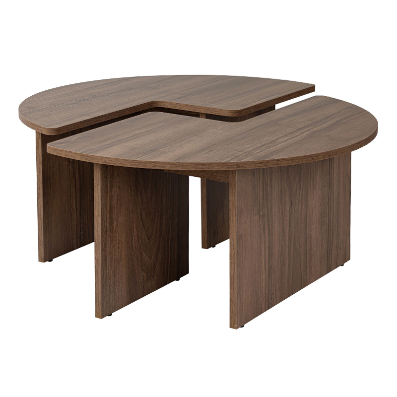 Τραπεζάκι σαλονιού σετ 2 τμχ χρώμα καρυδί Ø90x41εκ. 3