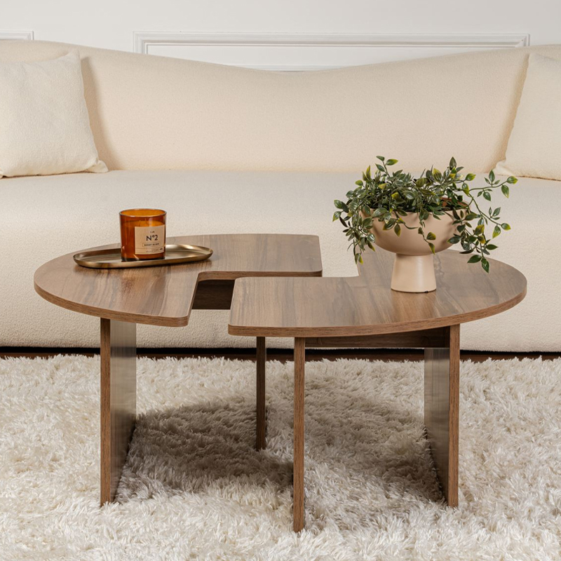 Τραπεζάκι σαλονιού σετ 2 τμχ χρώμα καρυδί Ø90x41εκ. 4