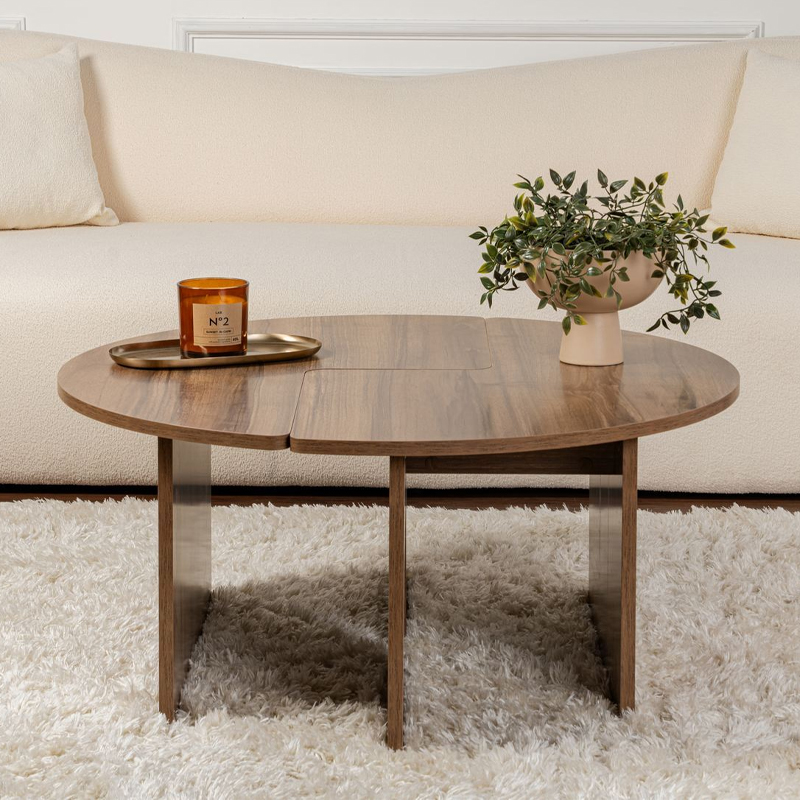 Τραπεζάκι σαλονιού σετ 2 τμχ χρώμα καρυδί Ø90x41εκ. 5