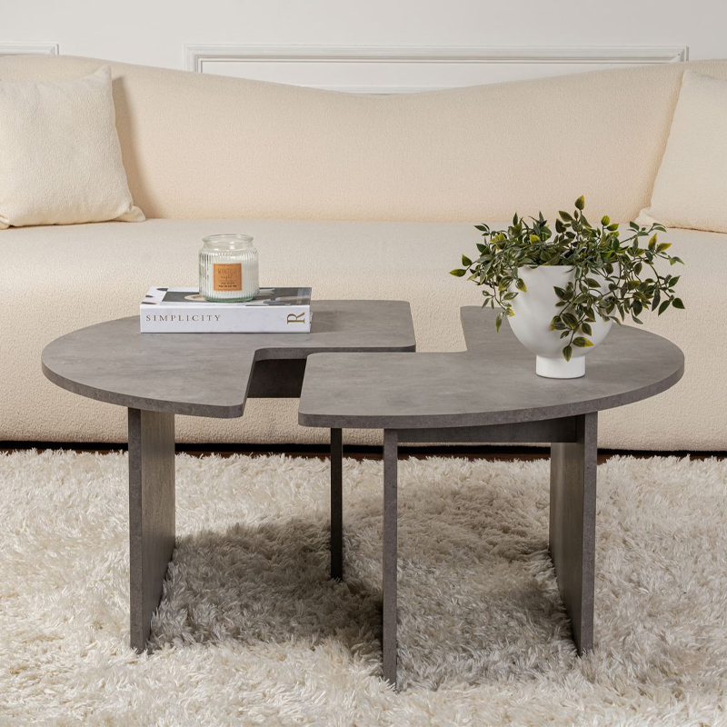 Τραπεζάκι σαλονιού σετ 2 τμχ χρώμα γκρι σκυροδέματος Ø90x41εκ. 4