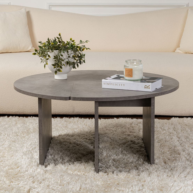 Τραπεζάκι σαλονιού σετ 2 τμχ χρώμα γκρι σκυροδέματος Ø90x41εκ. 5