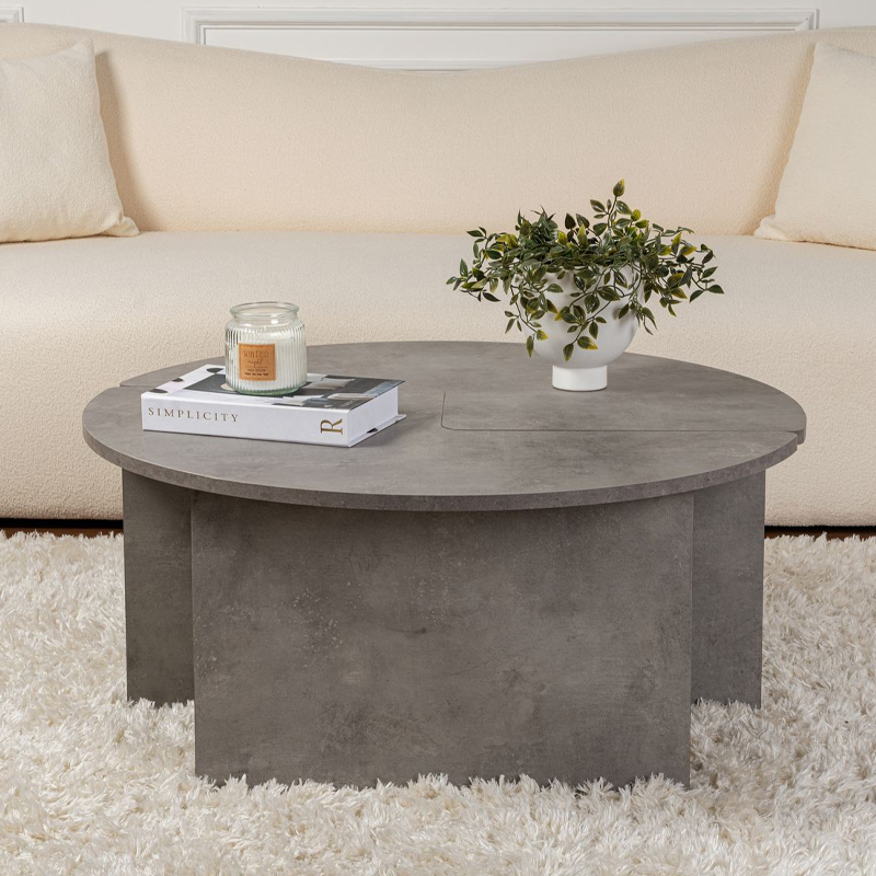 Τραπεζάκι σαλονιού σετ 2 τμχ χρώμα γκρι σκυροδέματος Ø90x41εκ. 6